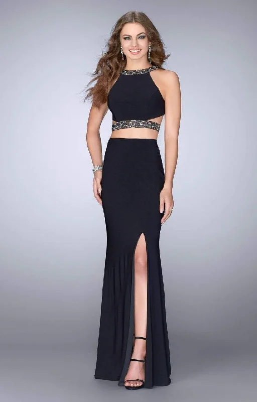 Exclusive Sale La Femme 24414SC - Beaded Trim Two-Piece High Slit Prom Dress