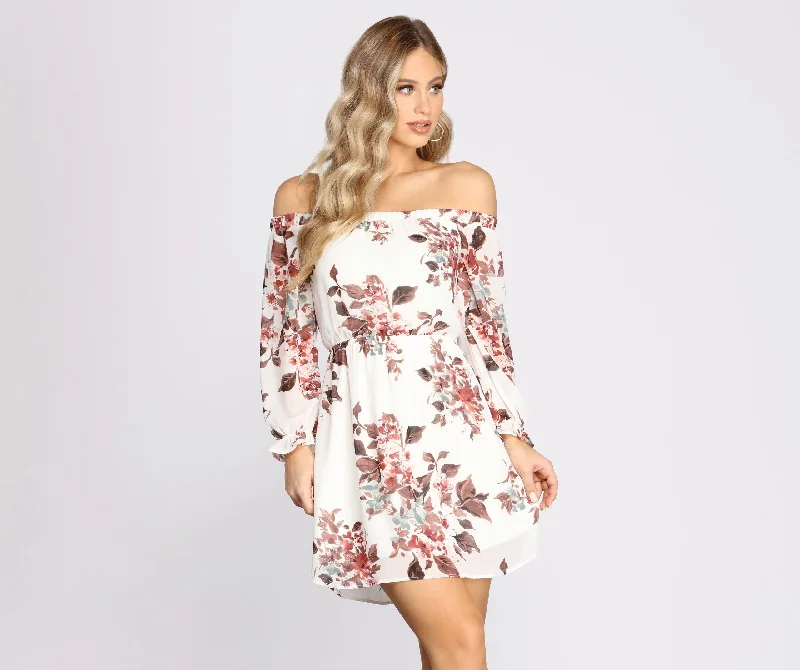 Stylish Looks Fresh Start Floral Charming Off Shoulder Dress