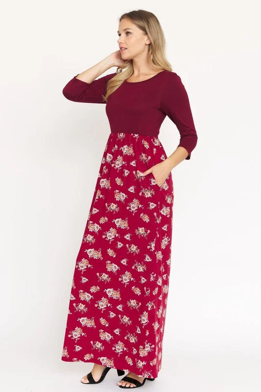 Big Savings On Rustic Countryside Styles Quarter Sleeve Floral Maxi Dress