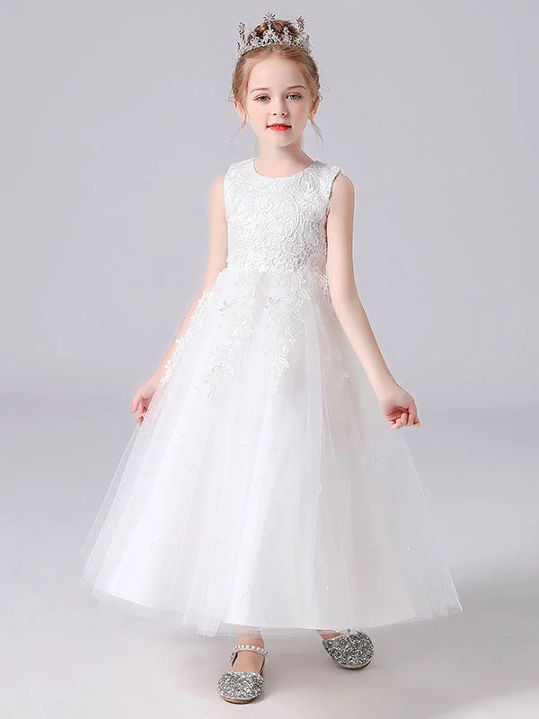 Chic Styles White Jewel Neck Sleeveless Bows Kids Party Dresses Princess Dress