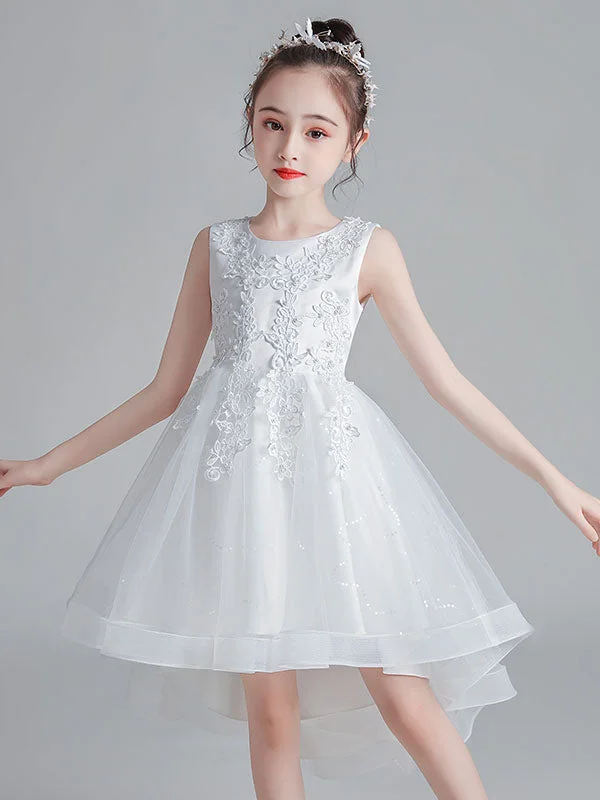 Elegant Style White Jewel Neck Sleeveless Bows Kids Party Dresses Short Princess Dress