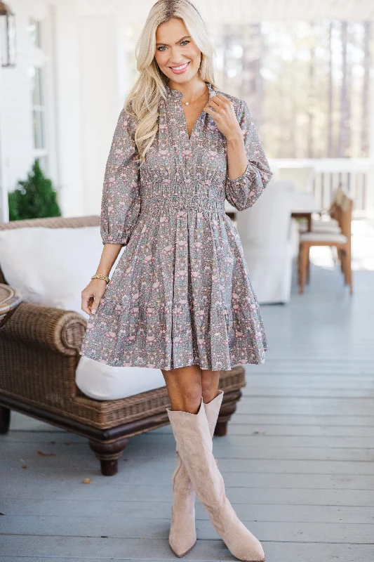 Mid - Week Surprise It's All Alright Brown Floral Dress