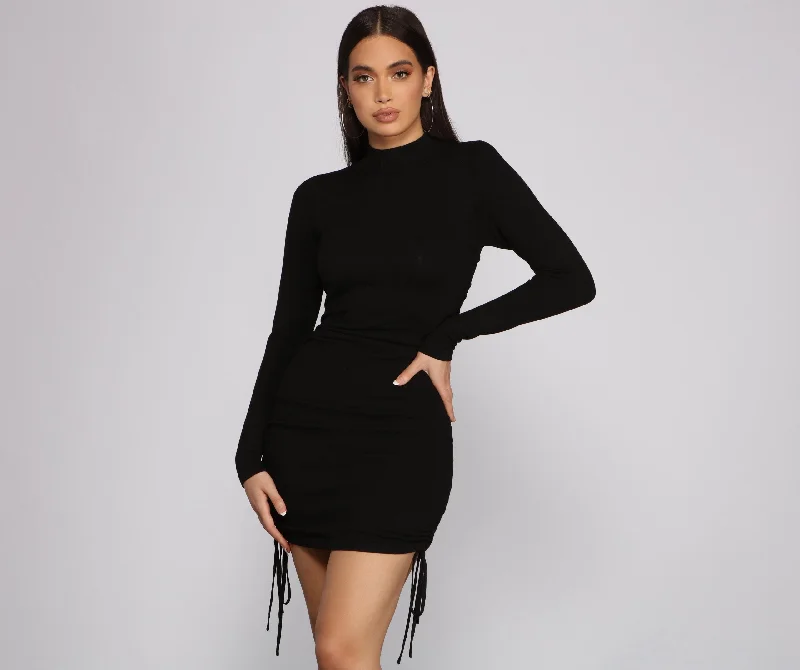 Flash Sale Keeping Knit Real Charming Ruched Mini Dress