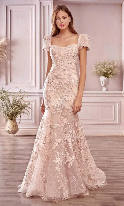 Women's Fashion Clothing Andrea and Leo A1025 - Embroidered Puff Sleeve Prom Gown