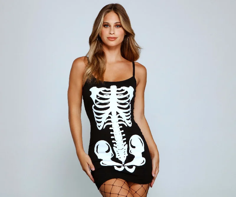 Limited - Edition Drops Glam Ghoul Skeleton Charming Print Mini Dress