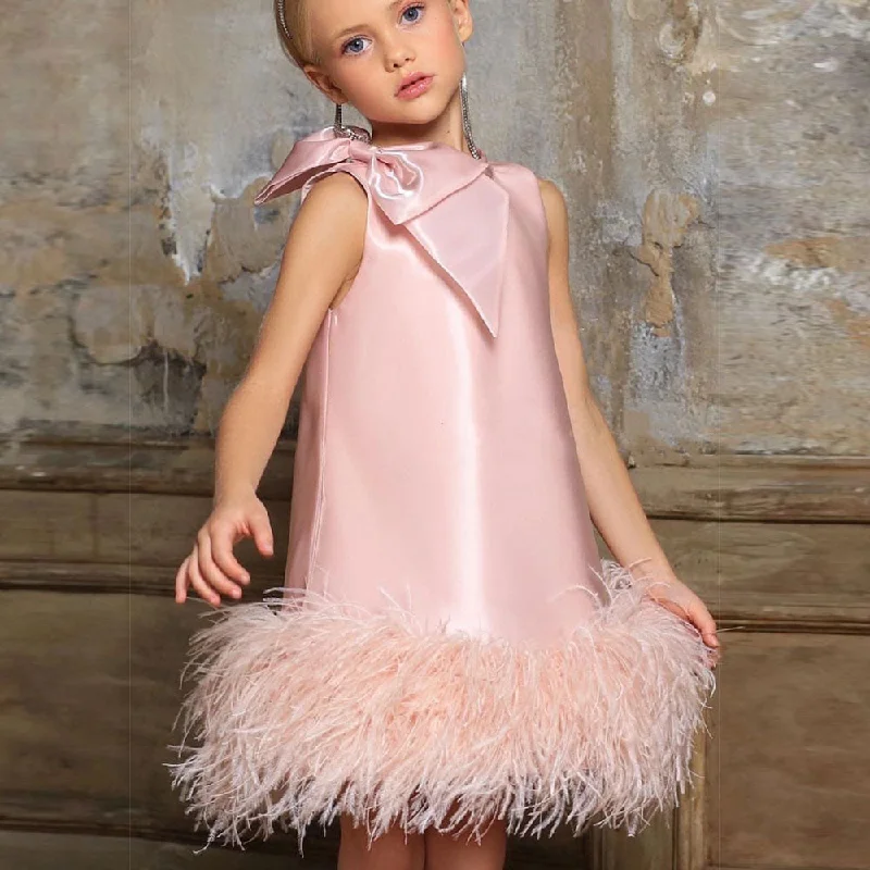 Summer Essentials Roycebridal Luxury Mini Arabic Pink Flower Girl Dress Ostrich Feathers Bow Baby Kids Birthday Wedding Party Gown Pageant  J117