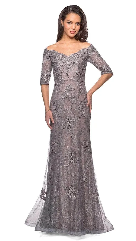 Now On Sale For Chic Urban Styles La Femme - 24866SC - Off Shoulder Applique Evening Gown