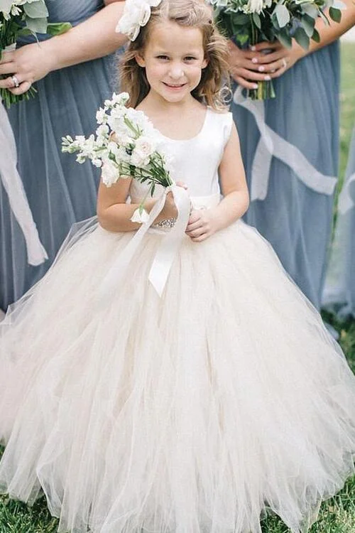 Today Only Scoop Neck Tulle and Satin Flower Girl Dress with Rhinestones Belt