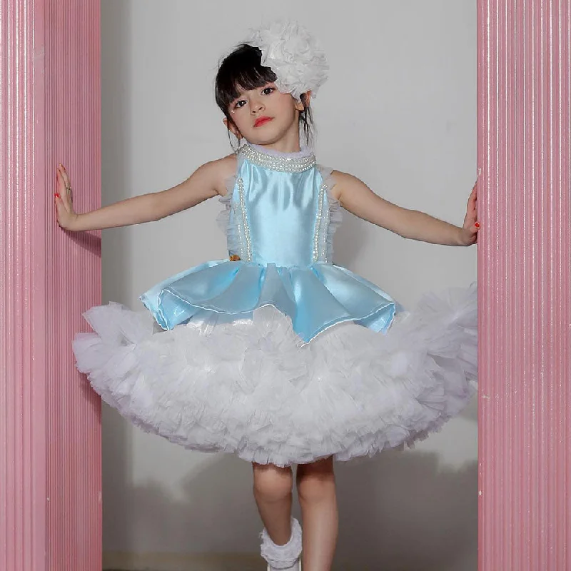 Limited Time Deal Roycebridal Luxury Sky Blue Girl Dress Pearls Baby Kids Princess Birthday Wedding Party Children Holy Communion Gown 2025 J027