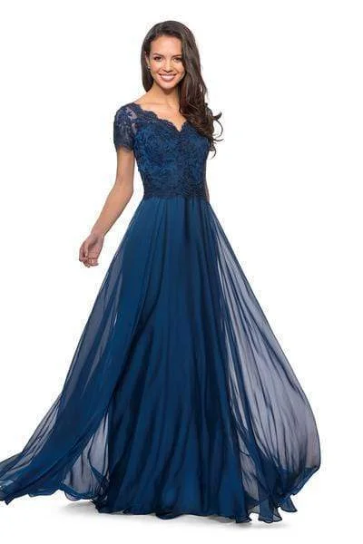 Season Sale La Femme 27098SC - Lace Bodice Chiffon A-Line Gown