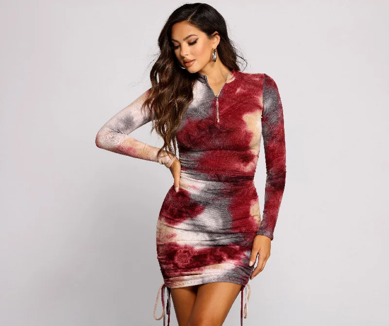 Great Deals On Ethnic Cultural Wear Keeping Knit Retro Tie Graceful Dye Ruched Mini Dress