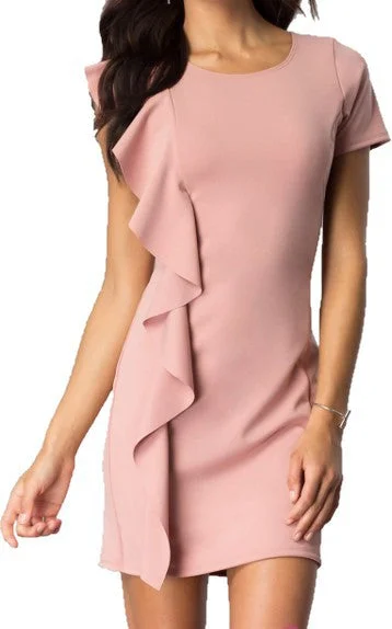 Celebrate With Big Savings SHORT SLEEVE DRESS WITH ASYMMETRICAL RUFFLE