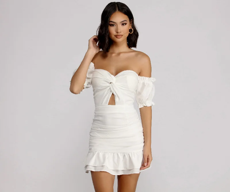 Y2K Nostalgic Fashion Look Off Shoulder Stylish Ruffle Mini Dress