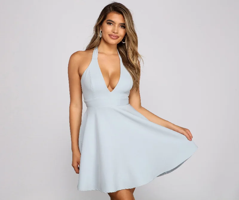 Wardrobe Upgrade Flirty And Flowy Charming Halter Skater Dress