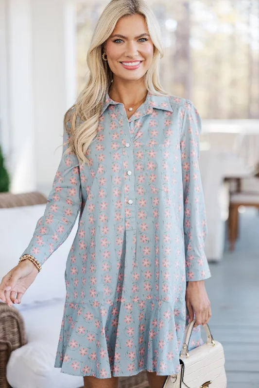 First Order Discount Share Your Story Light Blue Floral Shirt Dress