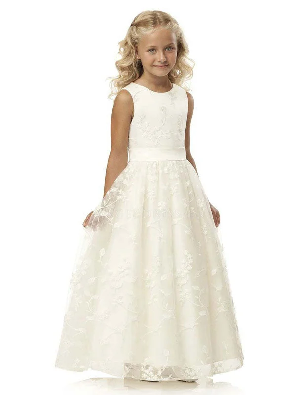 Exclusive Sale Jewel Neck Sleeveless Sash Formal Kids Pageant flower girl dresses