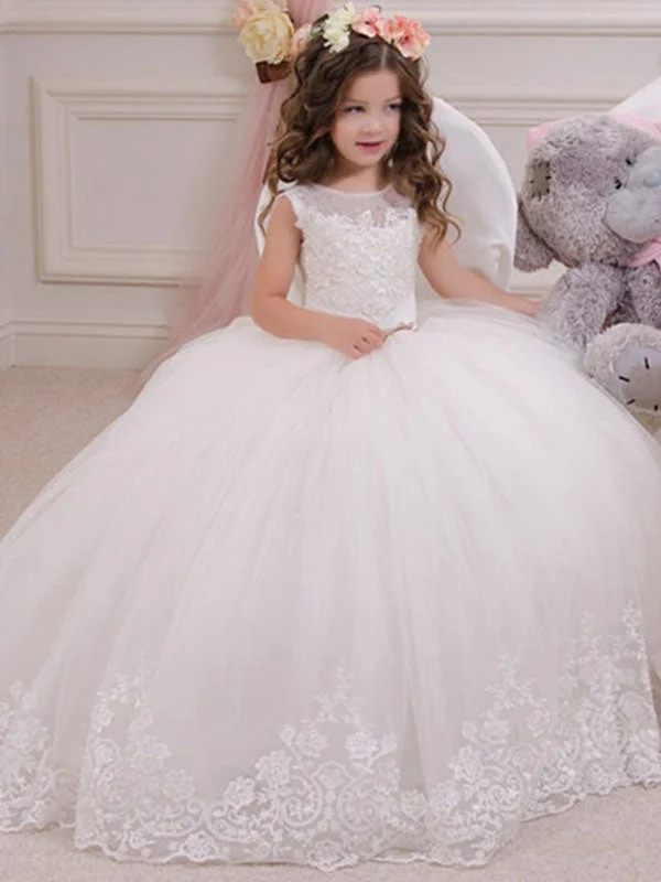 Limited-Time Offer Jewel Neck Tulle Sleeveless Ankle Length Ball Gown Sash Kids Party Dresses