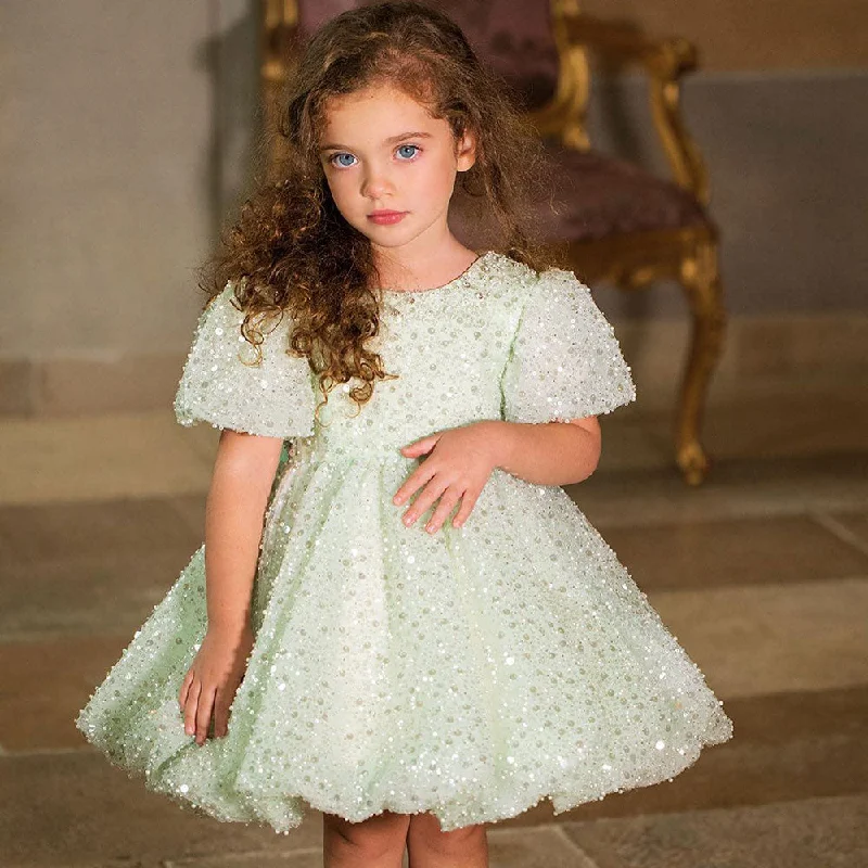 Mid - Week Surprise Roycebridal Luxury Elegant Shiny Sage Girl Dress Bow Princess Baby Kids Wedding Birthday Party Gown First Communion Pageant J156