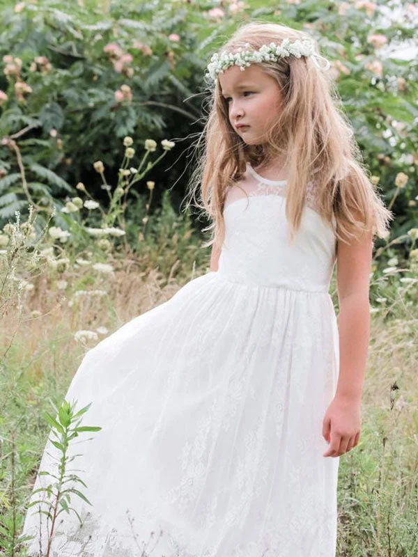 Best-Sellers White Jewel Neck Sleeveless Sash Lace Formal Kids Pageant flower girl dresses