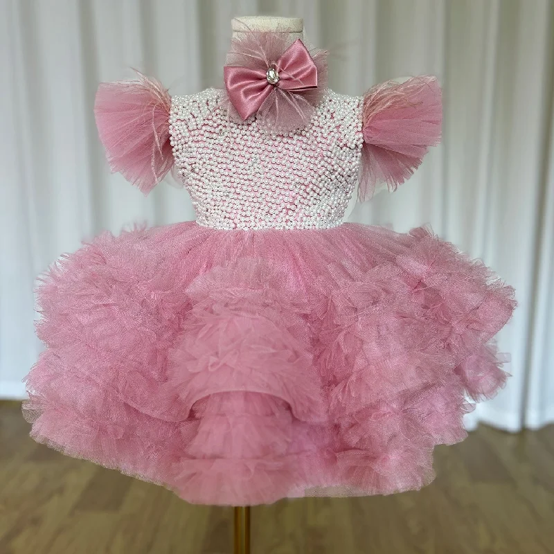 Special Offer Roycebridal Elegant Pink Pearls Flower Girl Dress Princess Baby Kids Wedding Birthday First Communion Party Gown 2025 J321