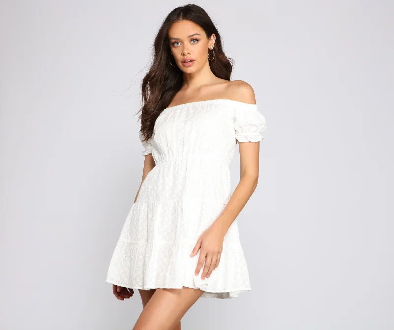 Flash Sale Off The Shoulder Charming Eyelet Skater Dress