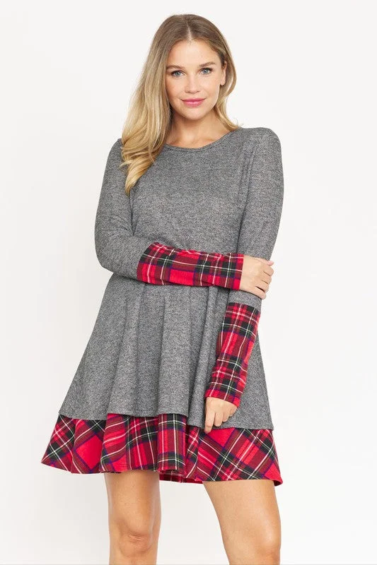 Y2K Nostalgic Fashion Look Terry Plaid Layered Fit And Flare Dress