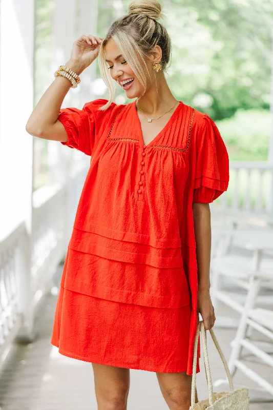 Mid - Season Sale Designed For Joy Red Pleated Dress