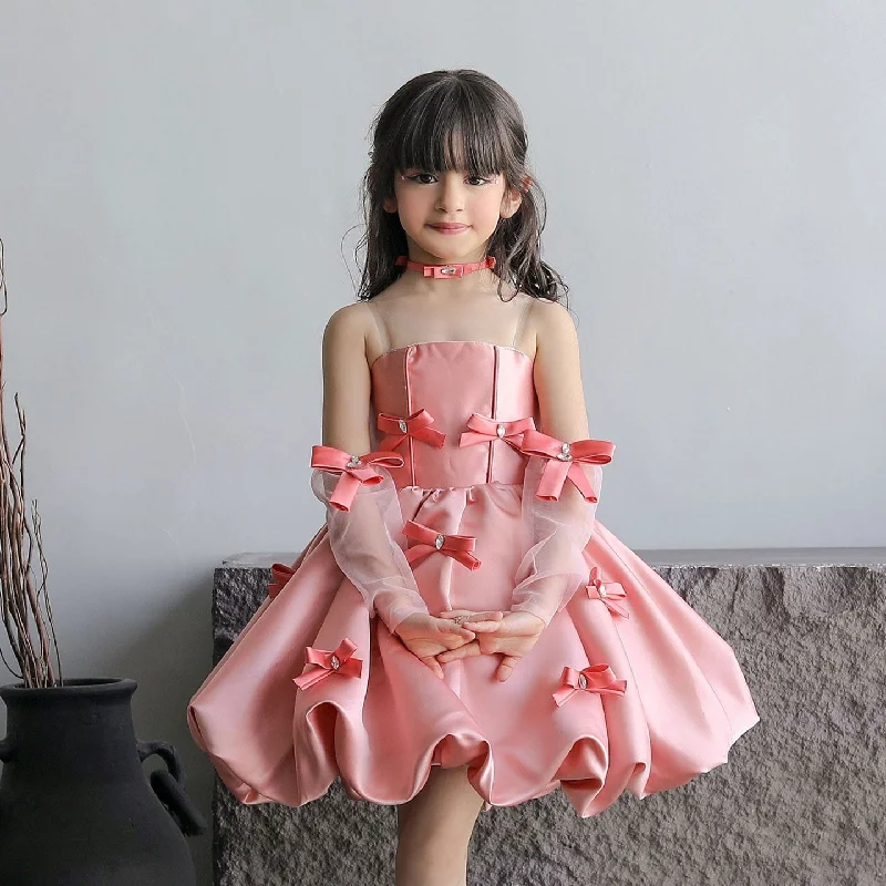 Fashion Deal Roycebridal Elegant Pink Arabic Flower Girl Dresses with Glove Dubai Backless for Kids Wedding Birthday Holiday Party Gown J100