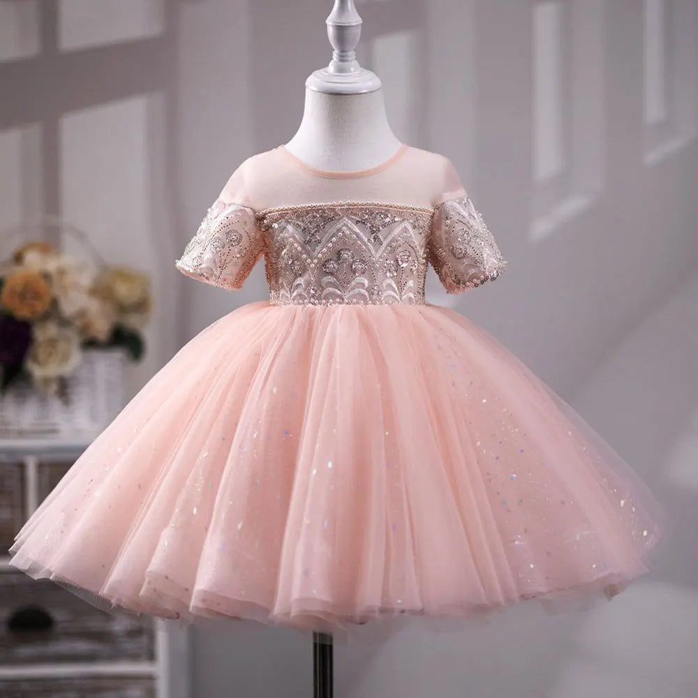 Limited Quantities Roycebridal Luxury Dubai Coral Girl Dress Pearls Beading Princess Baby Kids Wedding Birthday Party Prom Gown Holy Communion J231