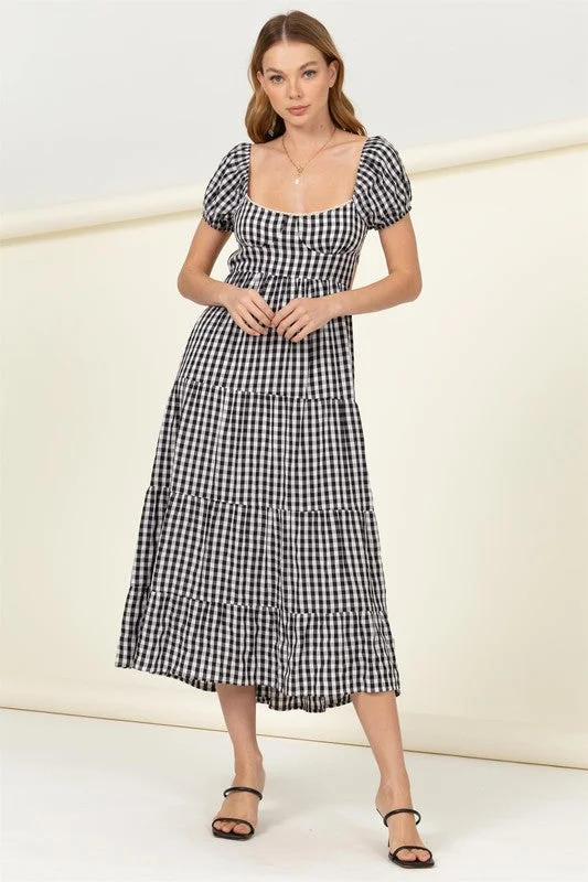 Trendy Styles Somewhere to Go Tie-Back Gingham Print Maxi Dress